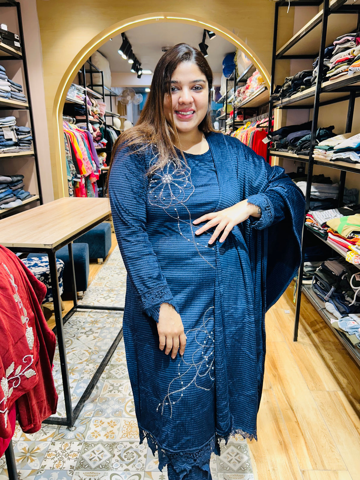 “RIDDHIMA”- THREE PIECE STITCHED VELVET SUIT