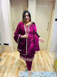 “PRIYA”- STITCHED PARTY WEAR VELVET THREE PIECE SUIT