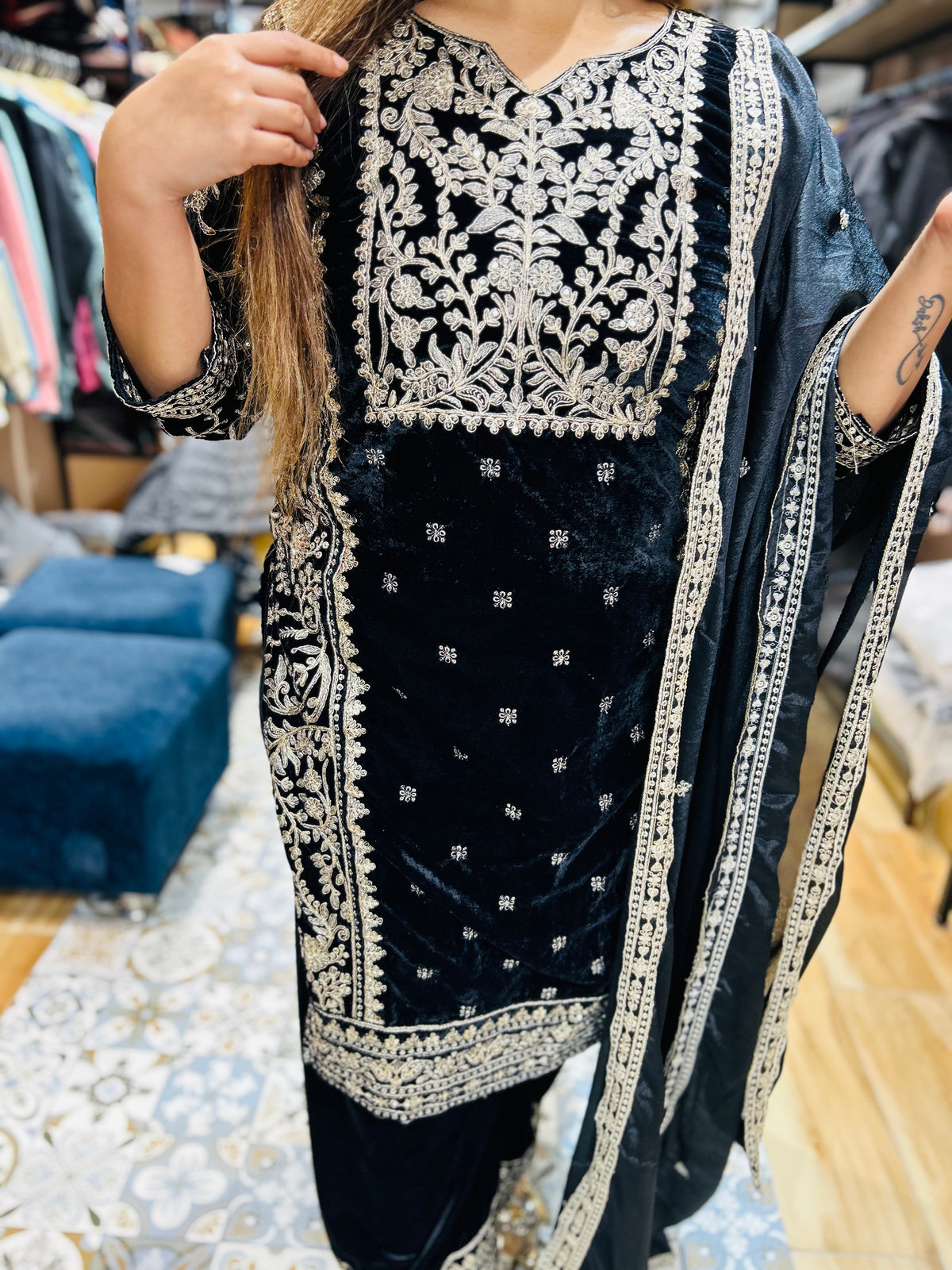 “RAZIA” - THREE PIECE EMBROIDERED STICHED SUIT