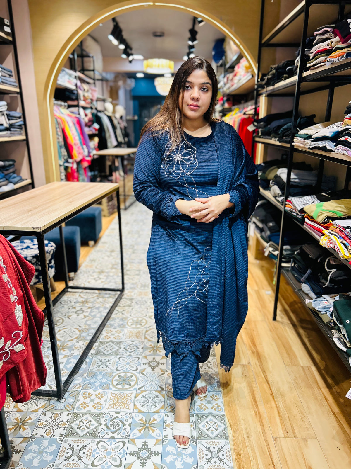 “RIDDHIMA”- THREE PIECE STITCHED VELVET SUIT