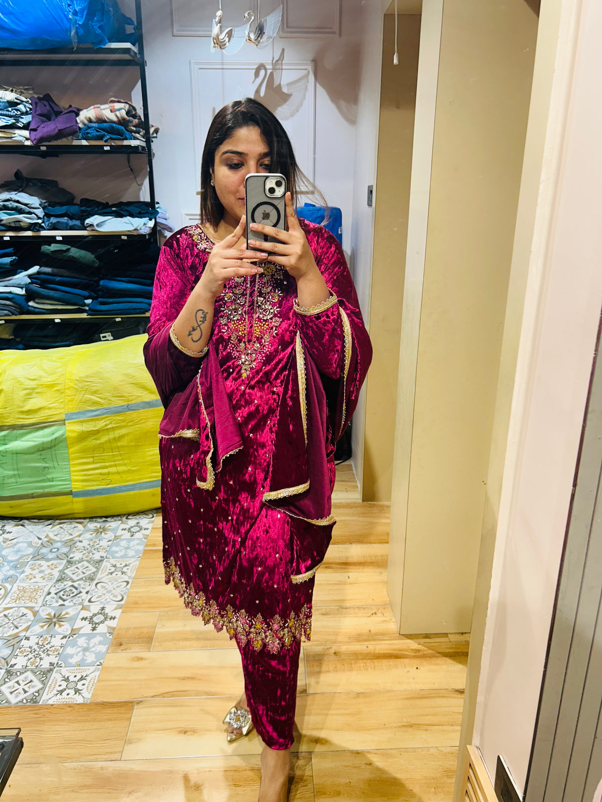 “PRIYA”- STITCHED PARTY WEAR VELVET THREE PIECE SUIT