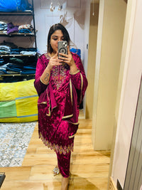 “PRIYA”- STITCHED PARTY WEAR VELVET THREE PIECE SUIT