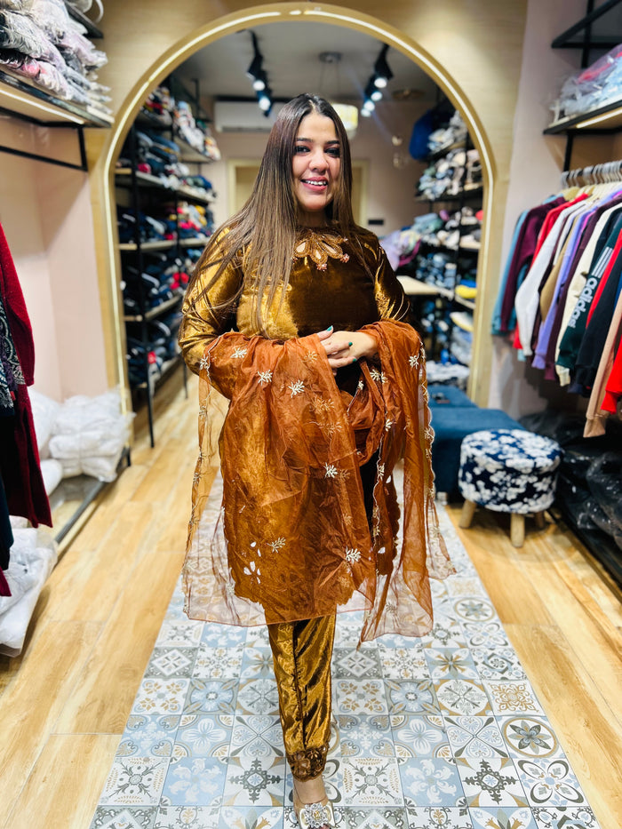 “MIHIKA” THREE PIECE PARTY WEAR WOOLLEN SUIT