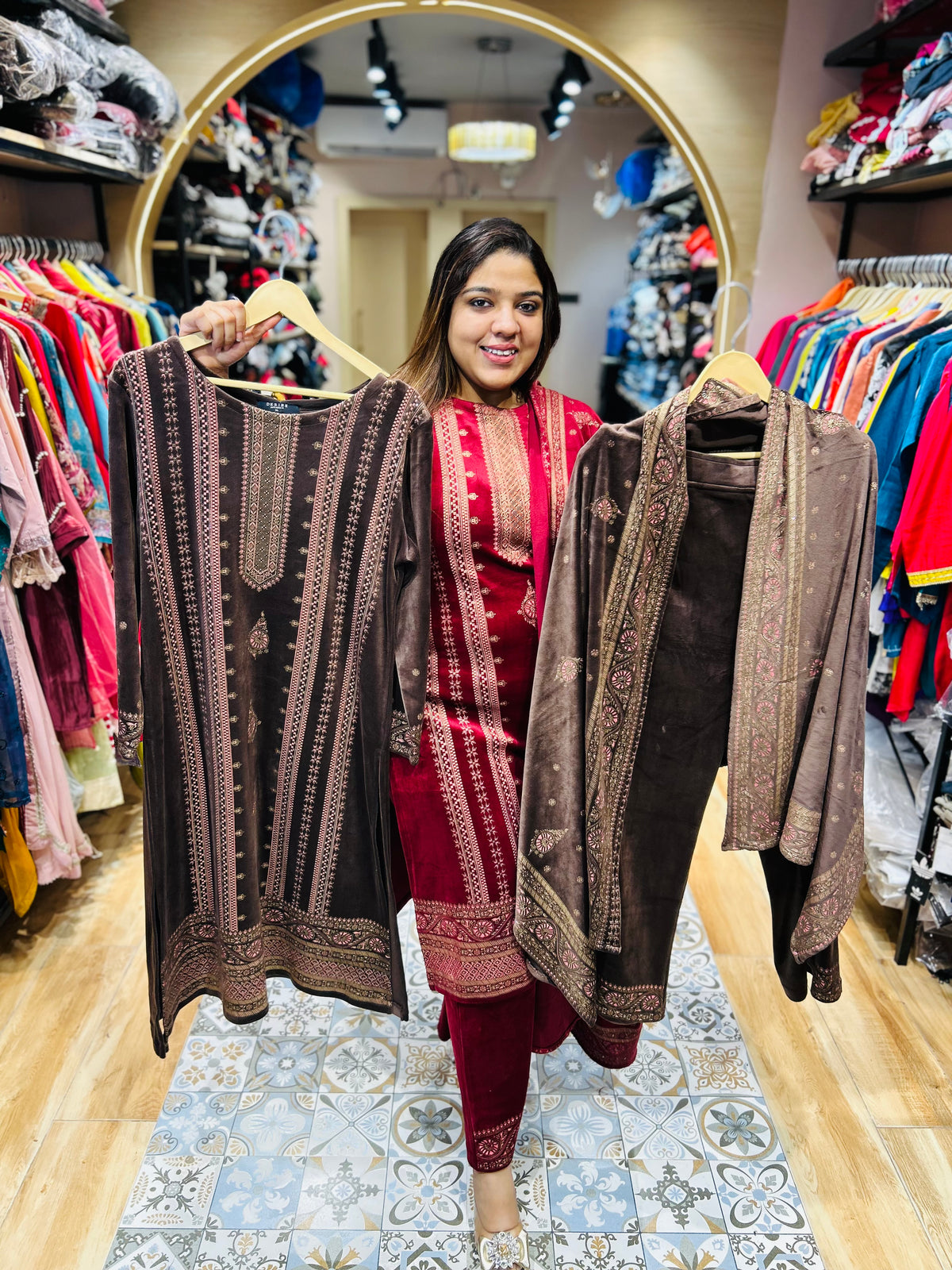 “MEGHA” PARTY WEAR WOOLEN THREE PIECE SET