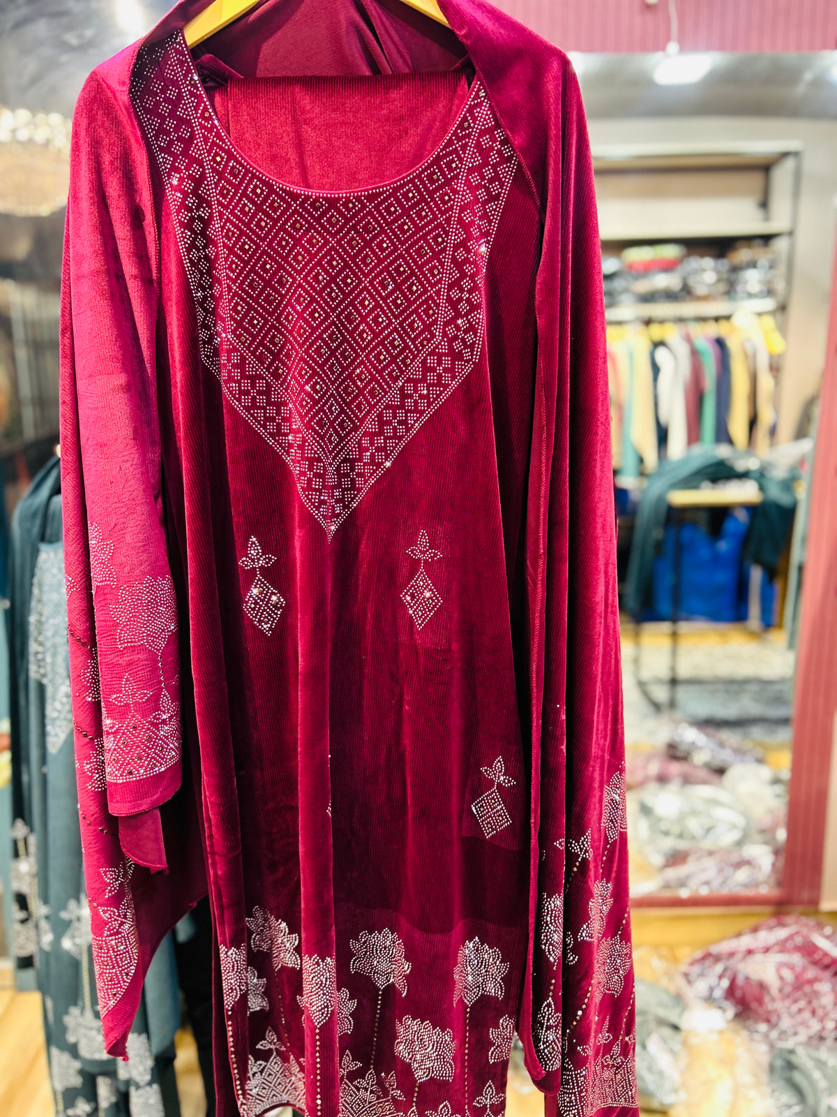 “NANDINI” - VELVET THREE PIECE STITCHED SUIT