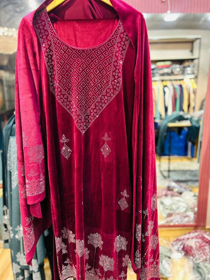 “NANDINI” - VELVET THREE PIECE STITCHED SUIT
