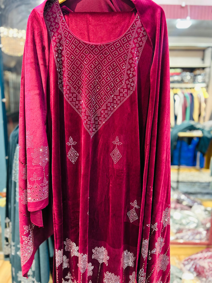 “NANDINI” - VELVET THREE PIECE STITCHED SUIT