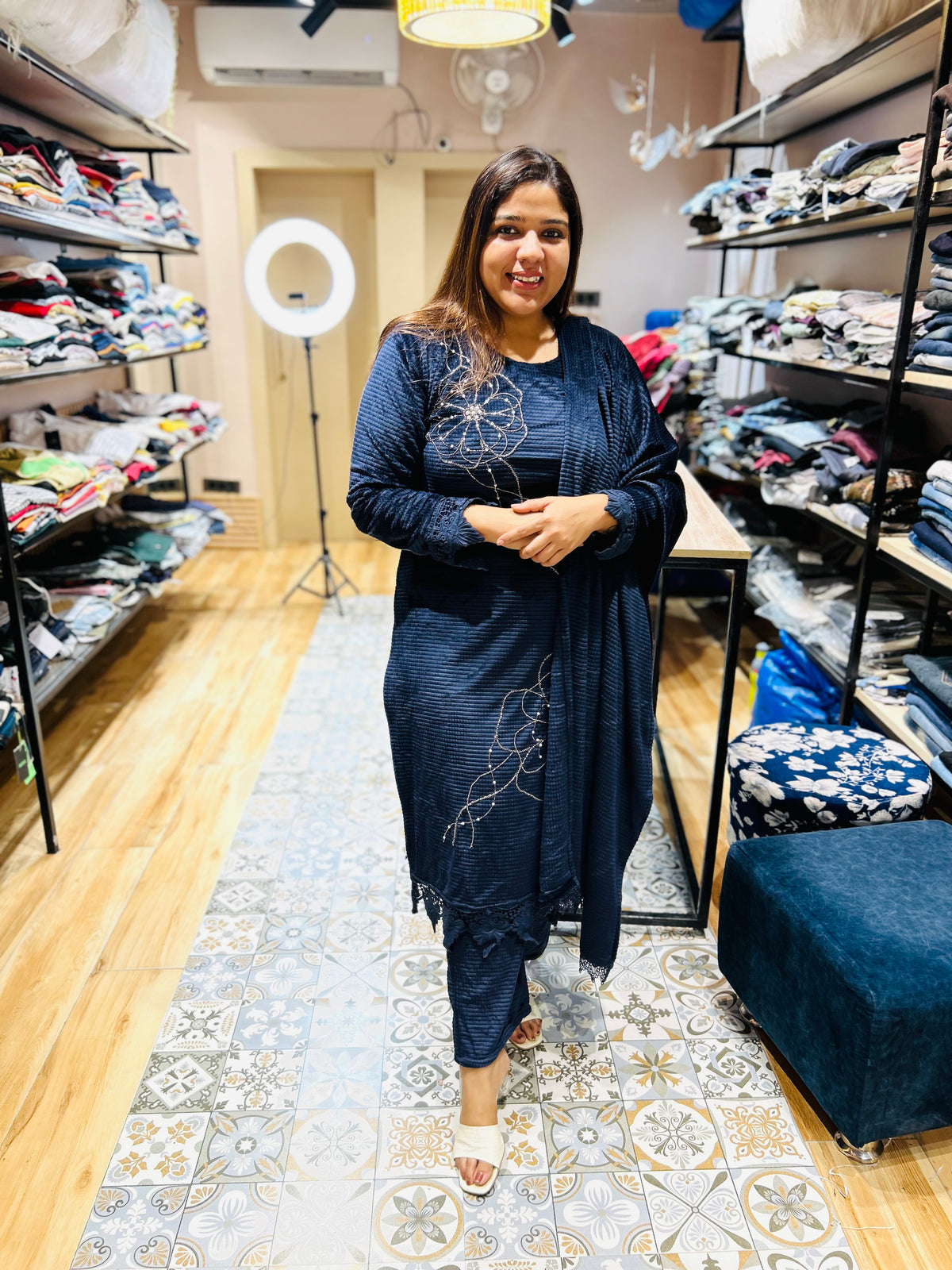 “RIDDHIMA”- THREE PIECE STITCHED VELVET SUIT