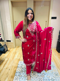 “MANIKA”- VELVET EMBROIDERED HEAVY THREE PIECE SET