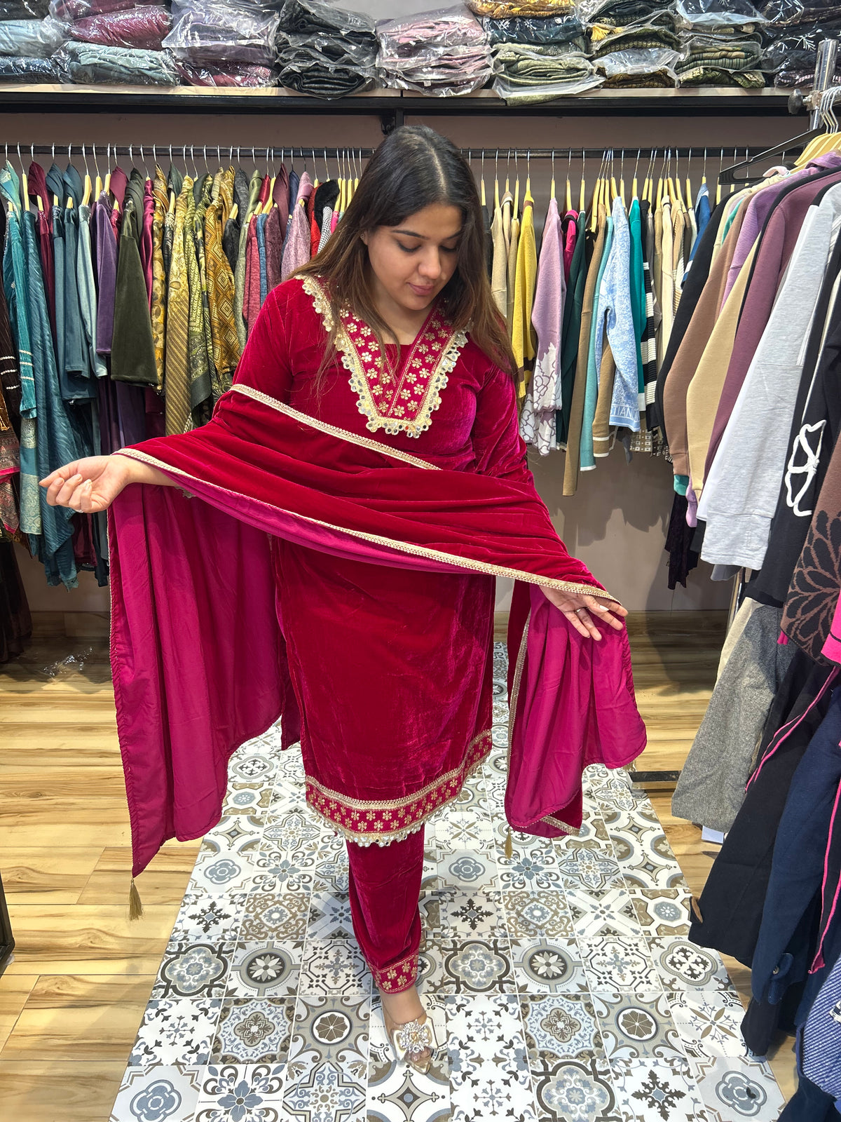 woollen velvet party wear suit