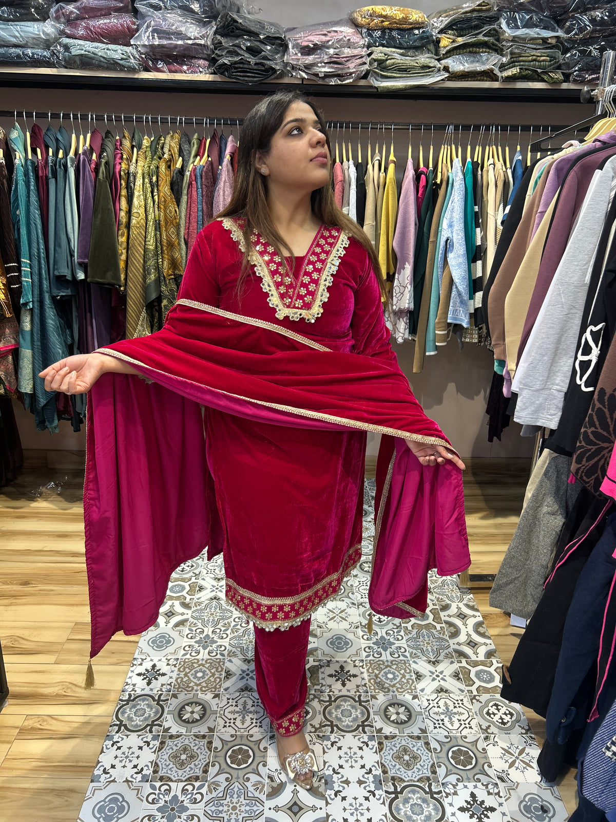 woollen velvet party wear suit