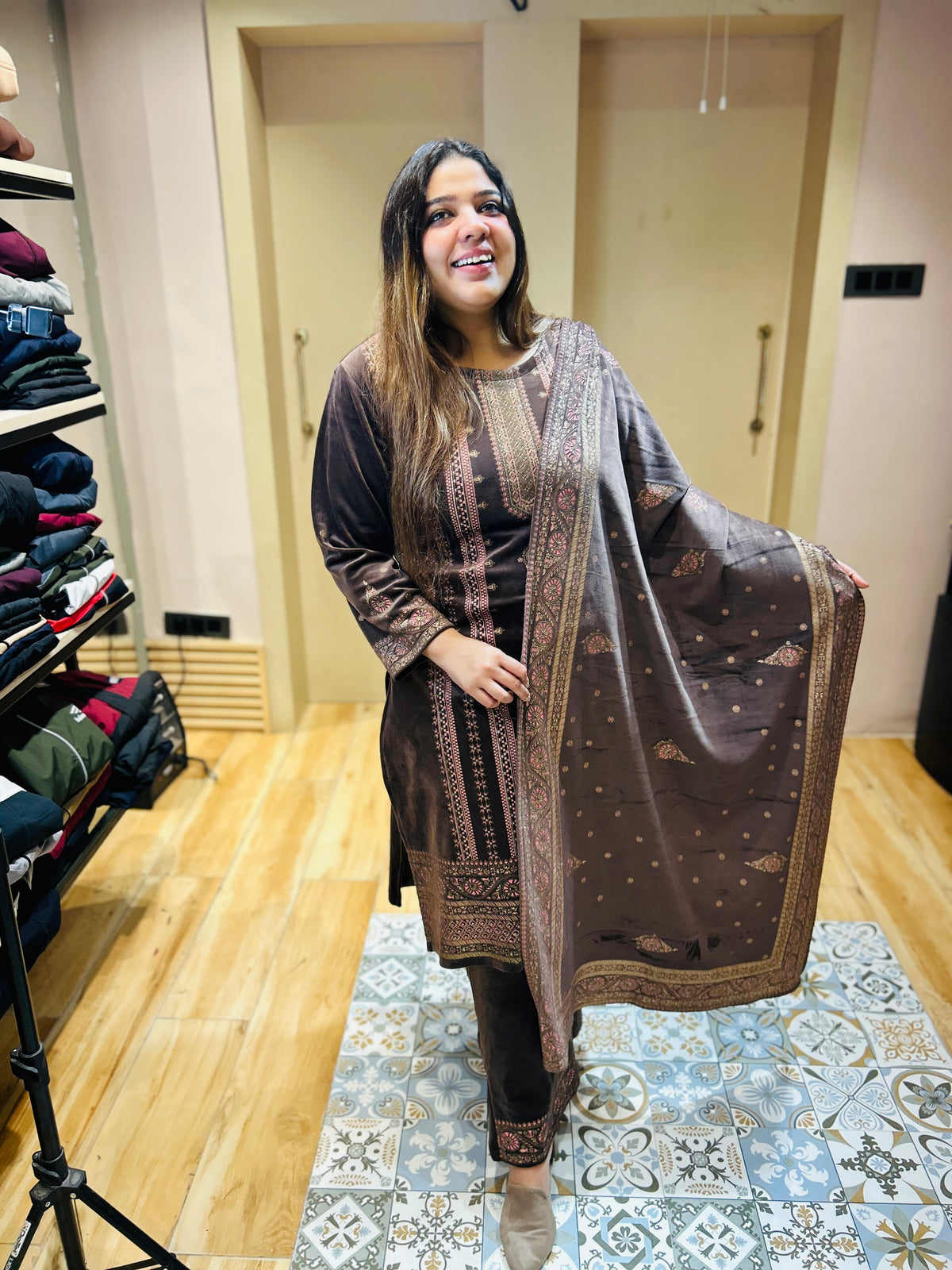 “MEGHA” PARTY WEAR WOOLEN THREE PIECE SET