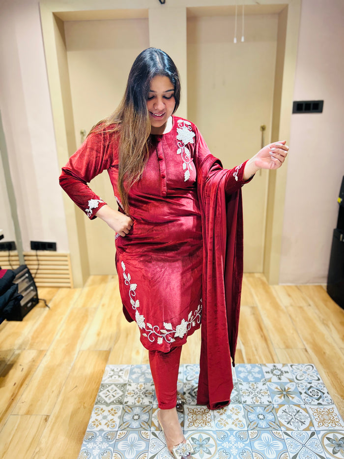 “ANJANA”- PARTY WEAR THREE PIECE VELVET SUIT
