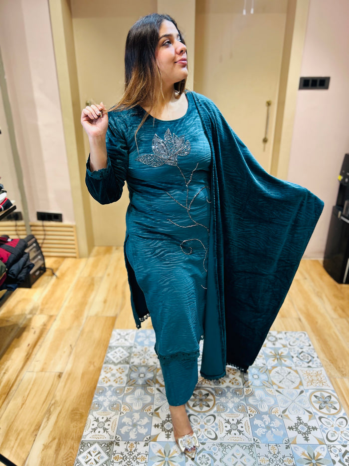 “NEETU”- STITCHED ZEBRA LINE VELVET SUIT