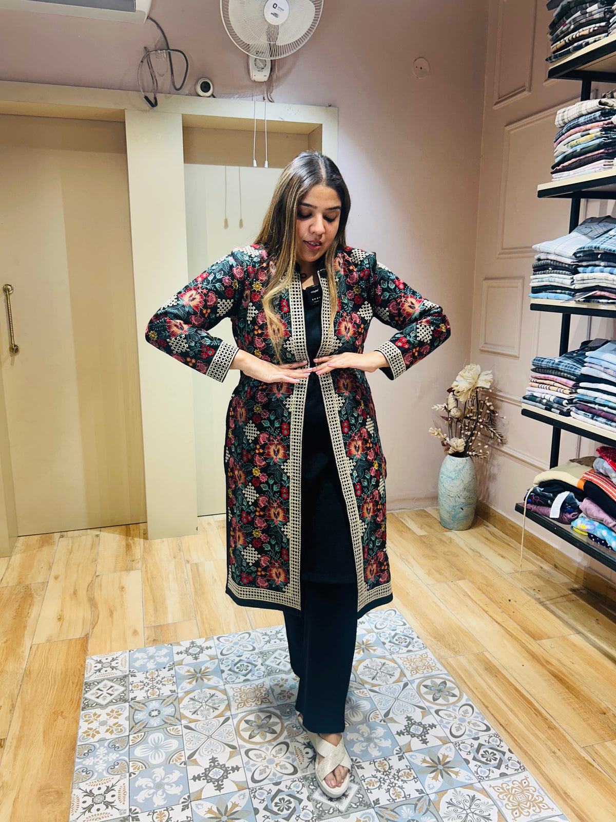 “HEERA” - EMBOIDERED THREE PIECE SHRUG SET