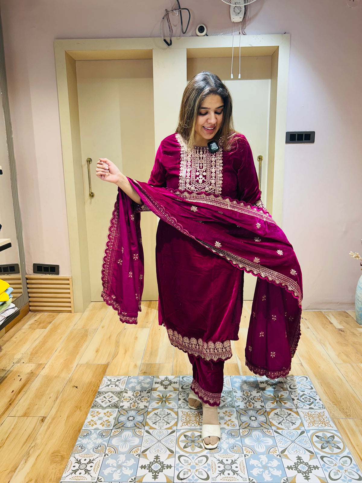 “PRIYA”- THREE PIECE VELVET SUIT