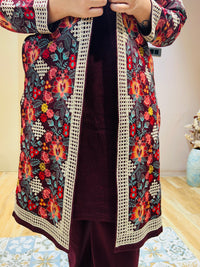 “HEERA” - EMBOIDERED THREE PIECE SHRUG SET