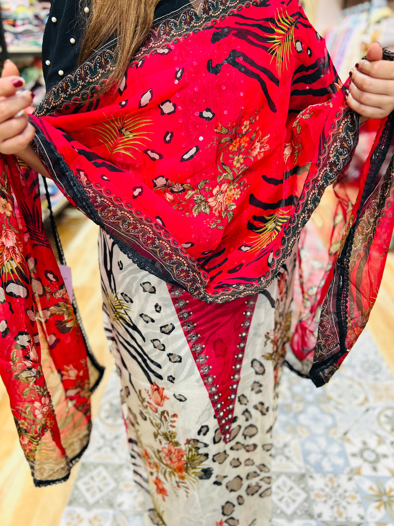 Leopard print unstitched suit