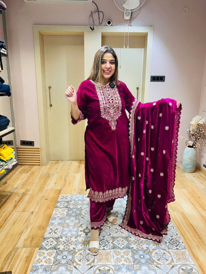“PRIYA”- THREE PIECE VELVET SUIT