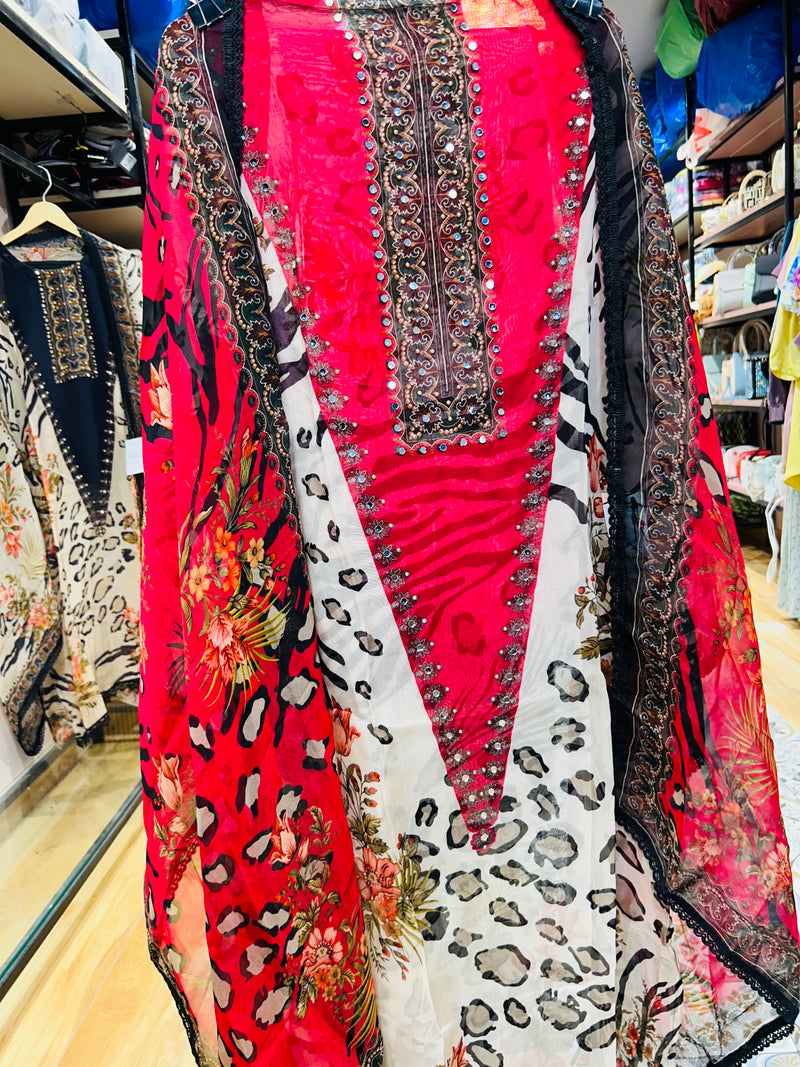 Leopard print unstitched suit